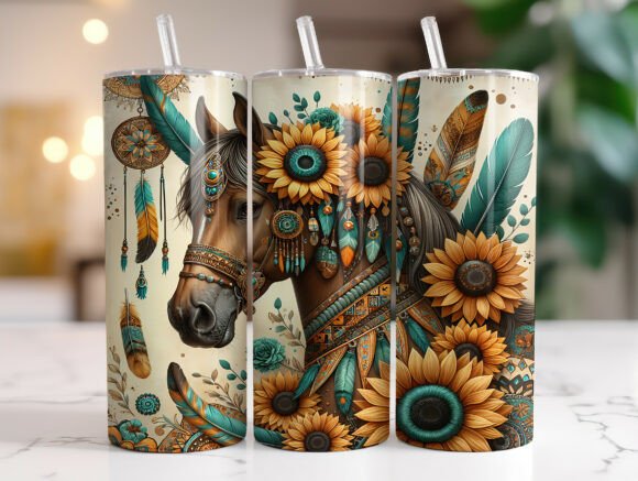 Boho Floral Horse Tumbler Wrap: Graphics Asset Review