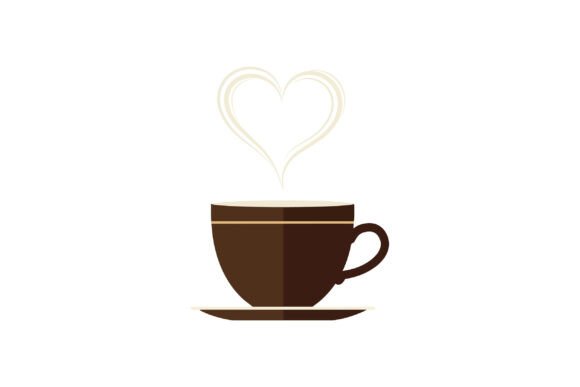Brown Coffee Cup with Heart Steam Graphics & Illustrations