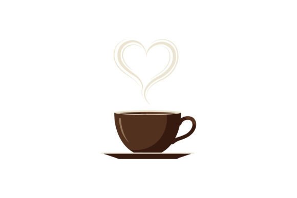 Coffee Cup with Heart Steam in Minimal V