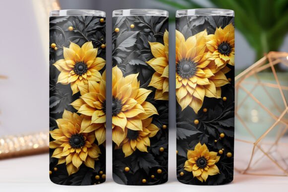 Floral Tumbler Wrap Black Yellow Floral Graphics & Freebies