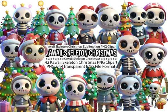 Kawaii Skeleton Christmas: Graphics & Print Templates
