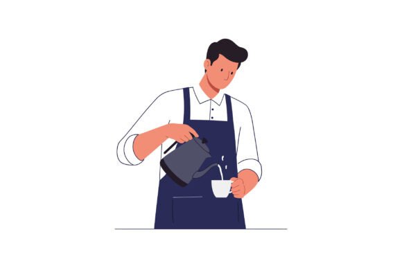 Person Pouring Coffee into Cup in Minima Graphics