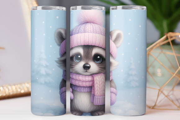 Snow Raccoon Tumbler Wrap 20oz Skinny Graphics