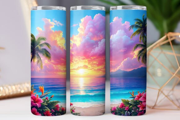 Summer Beach Vibe Tumbler Wrap Design: Free Graphics for Branding